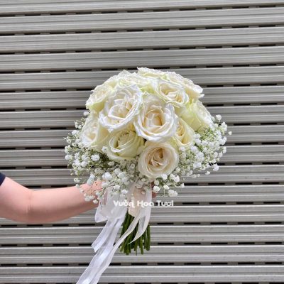 Bó Hoa Cưới Hồng Baby Trắng <br> Tinh Khôi Bó Hoa Cưới Hồng Trắng 01